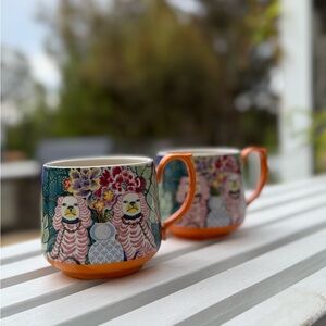 Anthropologie Orange and Multicolor Dog Mugs